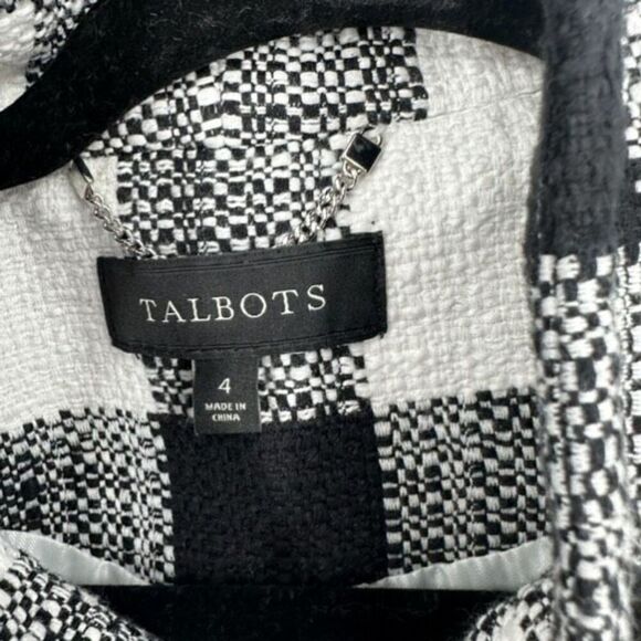 Talbots Women's Buffalo Check Textured Lined Full Zip Jacket Black White Size 4 - Picture 6 of 12
